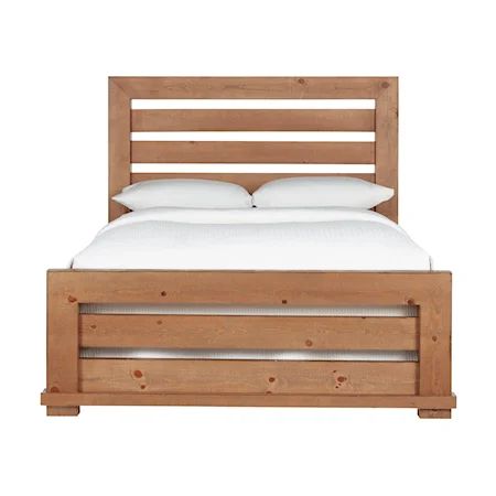 Queen Slat Bed with Distressed Pine Frame