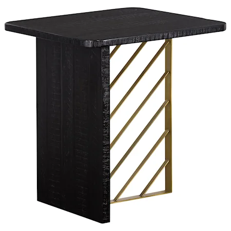 Black Wood Side Table with Antique Brass Accents