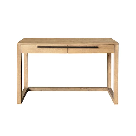 Modern Blonde Oak Writing Desk with Two Drawers