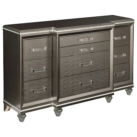 Glam Breakfront Dresser with 2 Jewelry Drawers