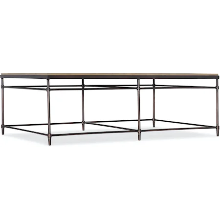 Transitional Rectangular Metal and Wood Cocktail Table