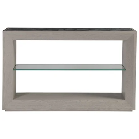 Contemporary Wood Console Table with Decorative Glass Inset Top