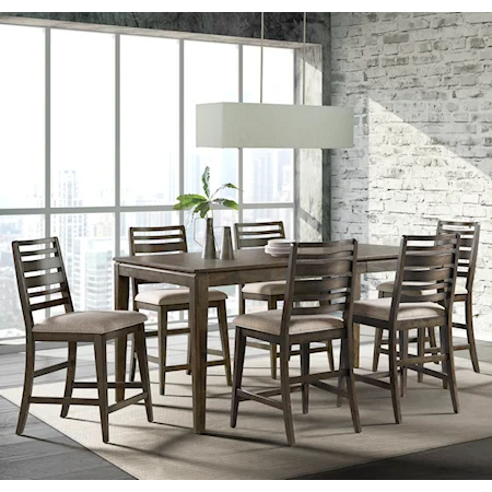 Contemporary 7-Piece Counter Height Dining Set with Self-Storing Leaf