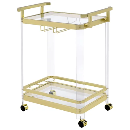 Contemporary Acrylic and Metal Server Cart with Wheels