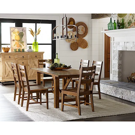 Casual 7-Piece Table and Chair Set with Breadboard Table Leaves