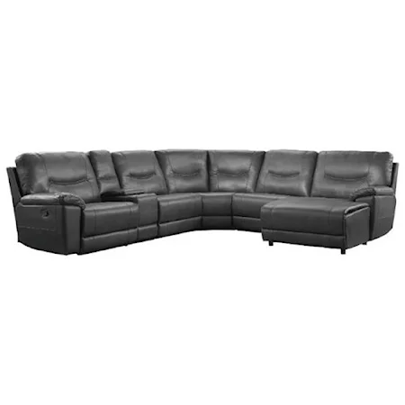 Transitional 6-Piece Reclining Sectional with Right-Side Chaise