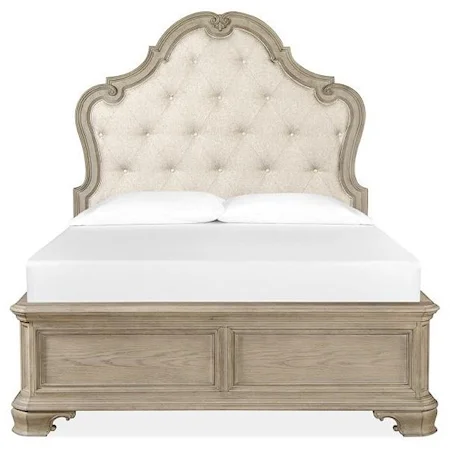 Relaxed Vintage Queen Low Profile Bed with Upholstered Headboard