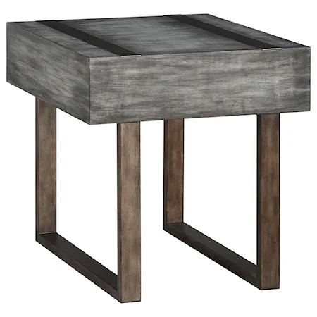 Industrial End Table with Metal Legs