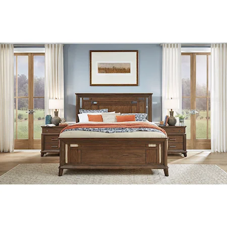 Transitional Rustic King Panel Bed