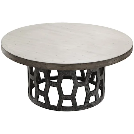 Contemporary Round Two Tone Coffee Table with Honeycomb Base