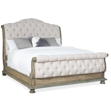 Traditional California King Tufted Sleigh Bed
