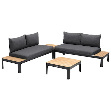 Contemporary Outdoor 4-Piece Sofa Set with Natural Teak Wood Top Accent