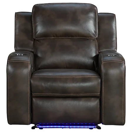 Contemporary Power Recliner with Power Headrest, USB Ports, and Floor Lighting