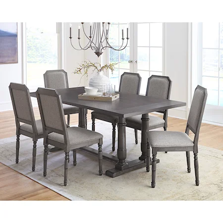 Transitional 7-Piece Table and Chair Set with Turned Legs