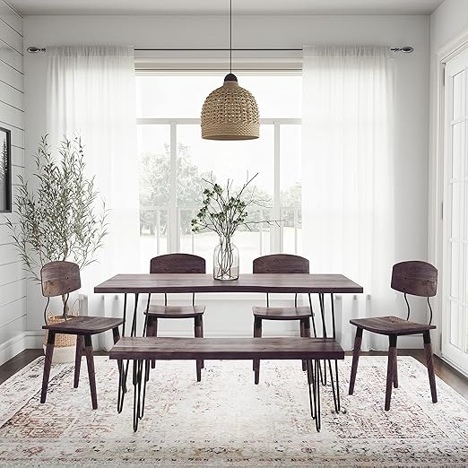 60" Dining Table with 4 Chairs and Bench