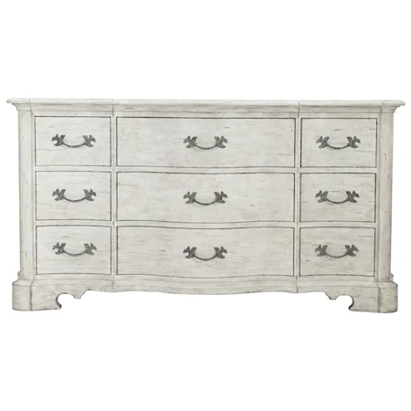 Traditional 9-Drawer Dresser in Whitewashed Cotton Finish