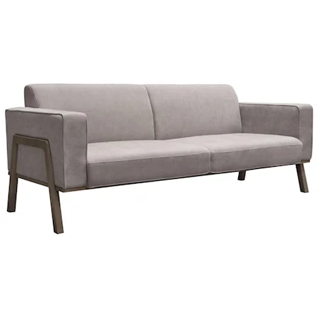 Mid Century Modern Sofa in Grey Fabric with Decorative Wood Legs