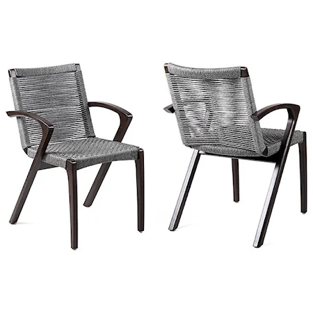 Outdoor Patio Eucalyptus Wood Dining Chair in Dark Finish with Grey Rope - Set of 2