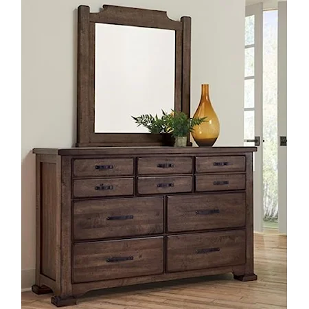 Solid Wood 7-Drawer Dresser and Arch Mirror Set