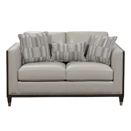 Transitional Matching Loveseat with Dark Wood Frame