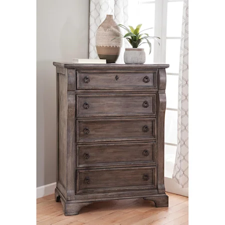Traditional Five Drawer Chest with Felt-Lined Drawer