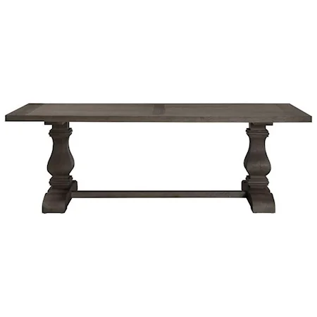 Traditional Trestle Dining Table in Rustic Gray Oak