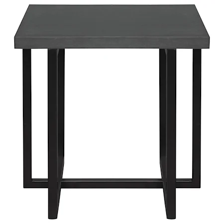 Contemporary End Table with Black Iron Finish and Grey Wood Top