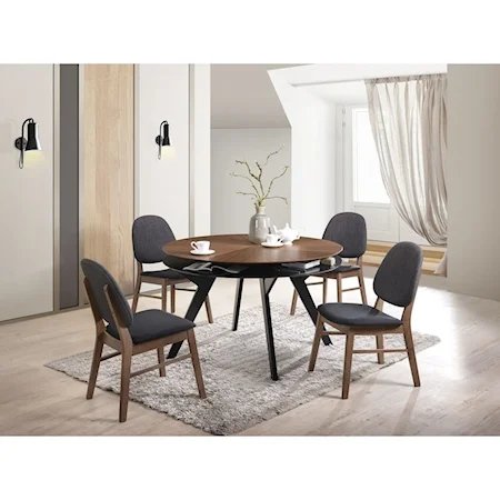 Mid-Century Modern 5-Piece Table and Chair Set with Open Storage