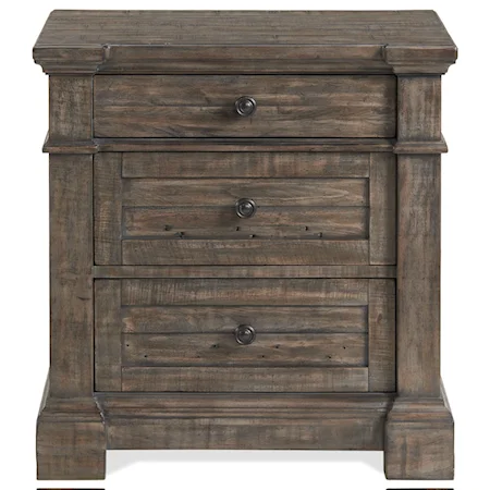 Rustic Traditional 3-Drawer Nightstand with USB Ports