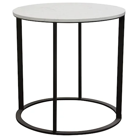 Round End Table w/ Engineered Marble Top & Black Powder Coated Metal Base