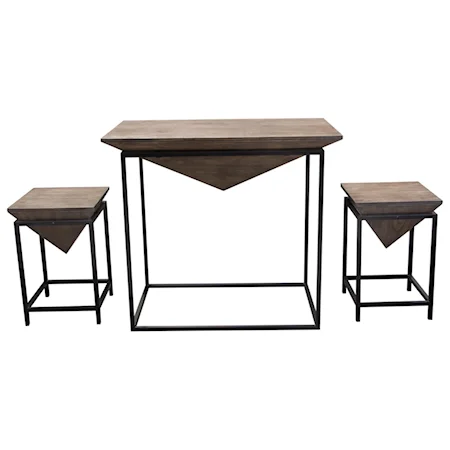 3PC Counter Table w/ (2) Stools w/ Solid Mango Top in Walnut Grey Finish & Black Iron Base