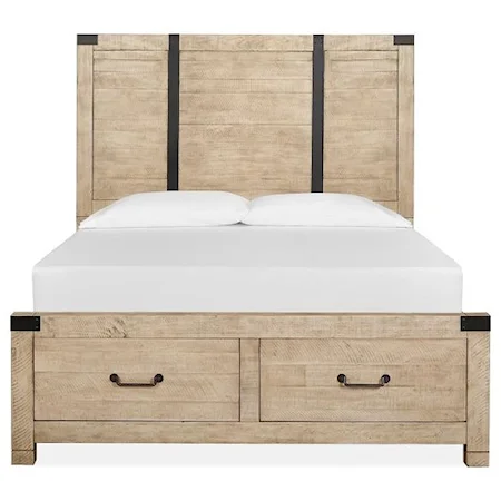 Farmhouse Queen Panel Bed with Footboard Storage