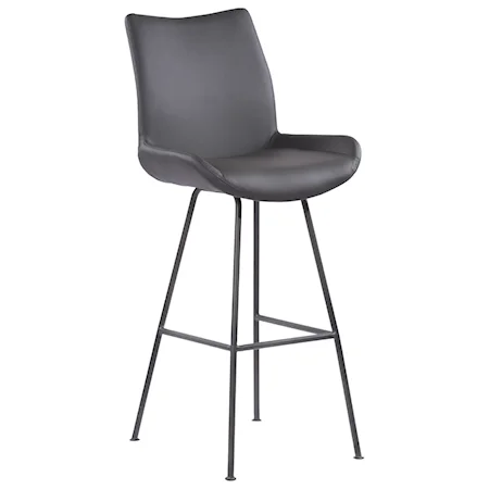 Contemporary 30" Bar Height Barstool in Brushed Grey Powder Coated Finish and Grey Faux Leather