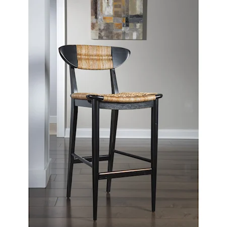 Mid Century Modern Barstool with Woven Cane Seat