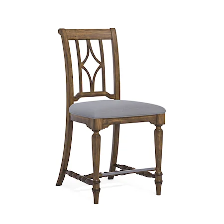 Relaxed Vintage Counter Height Stool with Upholstered Seat