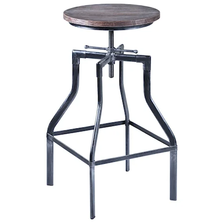 Adjustable Barstool in Industrial Grey Finish with Pine Wood Seat