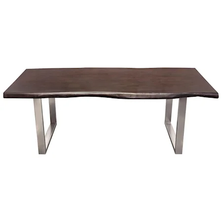 Solid Acacia Wood Top Dining Table with Live Edge in Espresso Finish w/ Nickel Plated Base