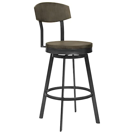 30" Bar Height Swivel Barstool in Mineral Finish with Grey Walnut Seat