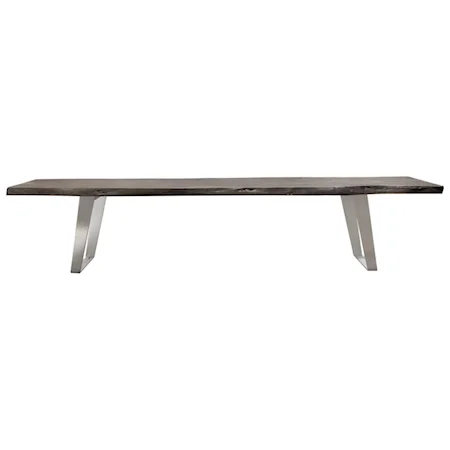 Solid Acacia Wood Accent Bench in Espresso Finish w/ Silver Metal Inlay & Base