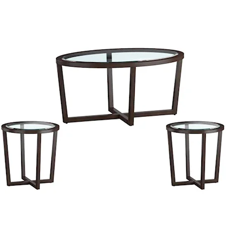 Transitional Cocktail and End Table Set with Glass Top