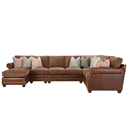 Traditional 4-Piece Sectional Sofa w/ LAF Chaise Lounge & Nailhead Trim