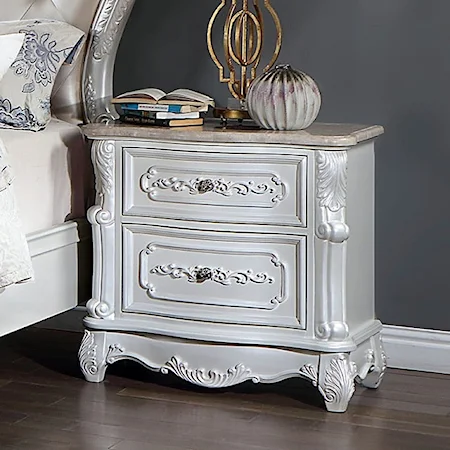 Traditional 2-Drawer Nightstand with Marble Top