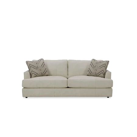Contemporary Leather 2-Seat Sofa w/ Pillows