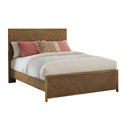 Transitional Queen Panel Bed with V-Matched Wood