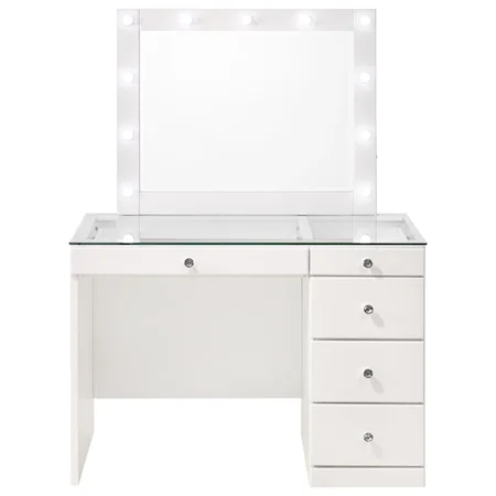 Glam Vanity and LED Mirror with Glass Top