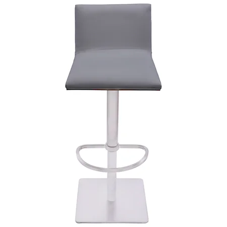 Adjustable Swivel Barstool in Brushed Stainless Steel Finish with Grey Faux Leather and Walnut Back