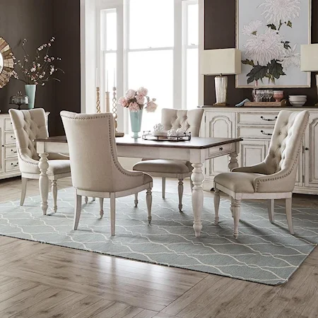 Traditional 5-Piece Rectangular Table Set with Storage and Tufted Chairs