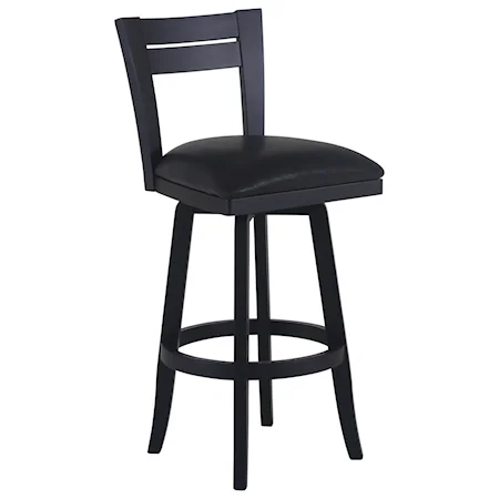 30" Bar Height Swivel Wood Barstool in Black Finish with Black Faux Leather