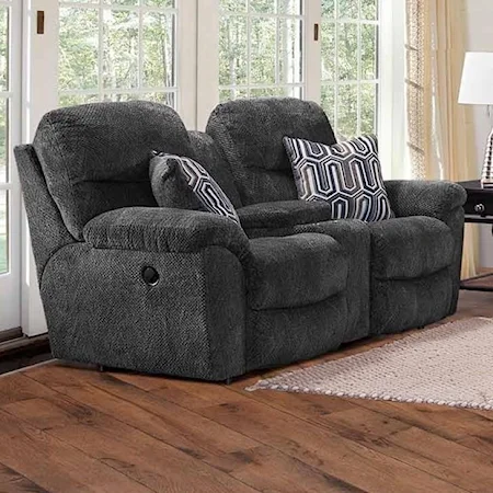 Casual Reclining Console Loveseat with Pillow Top Arms