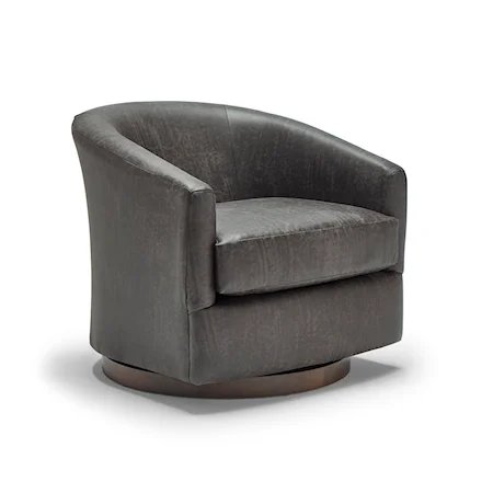 Contemporary Swivel Barrel Chair with Wood Base